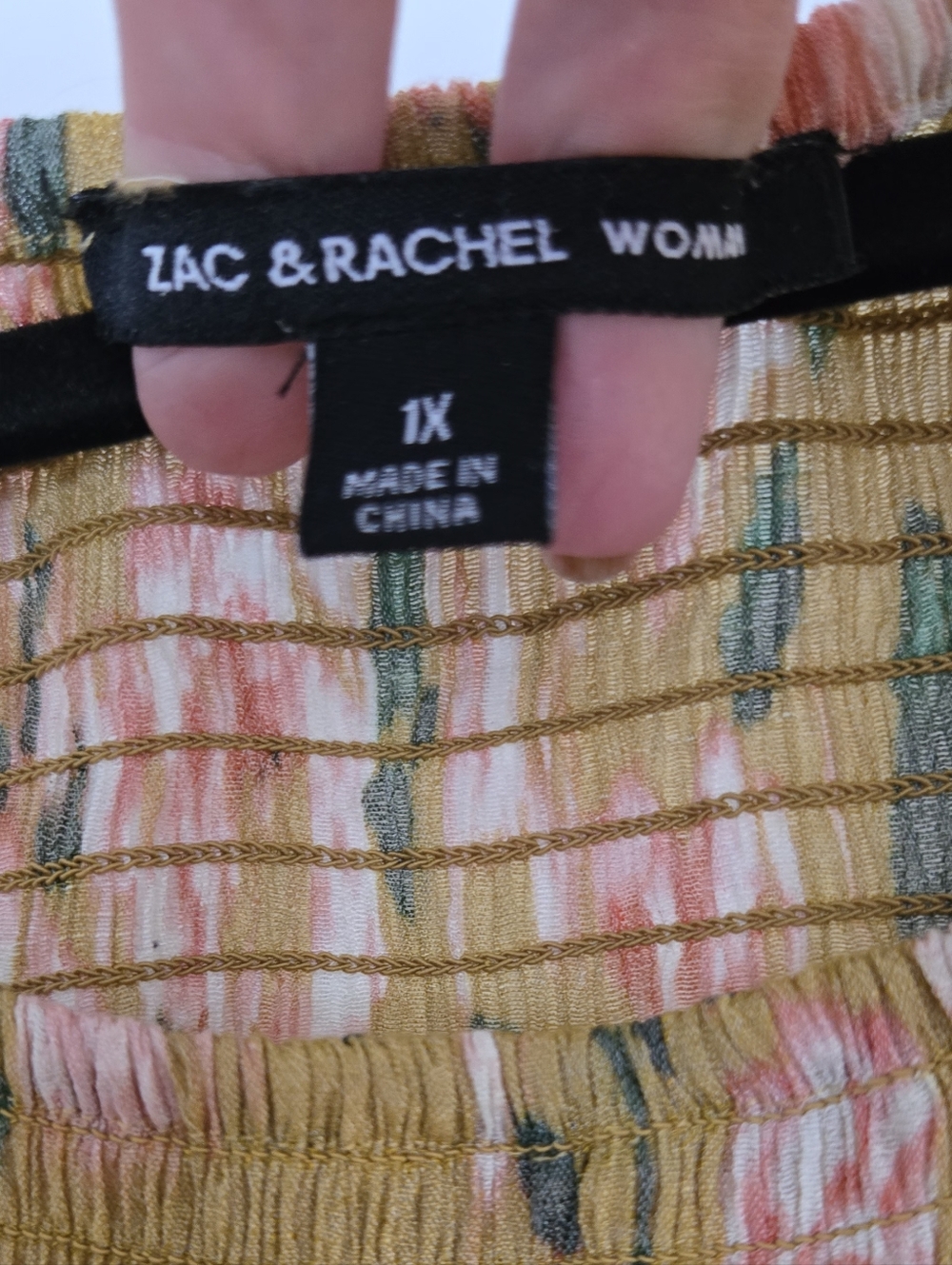 Floral Smocked Mustard Tunic with Pink Rose Print - Picture 3 of 6